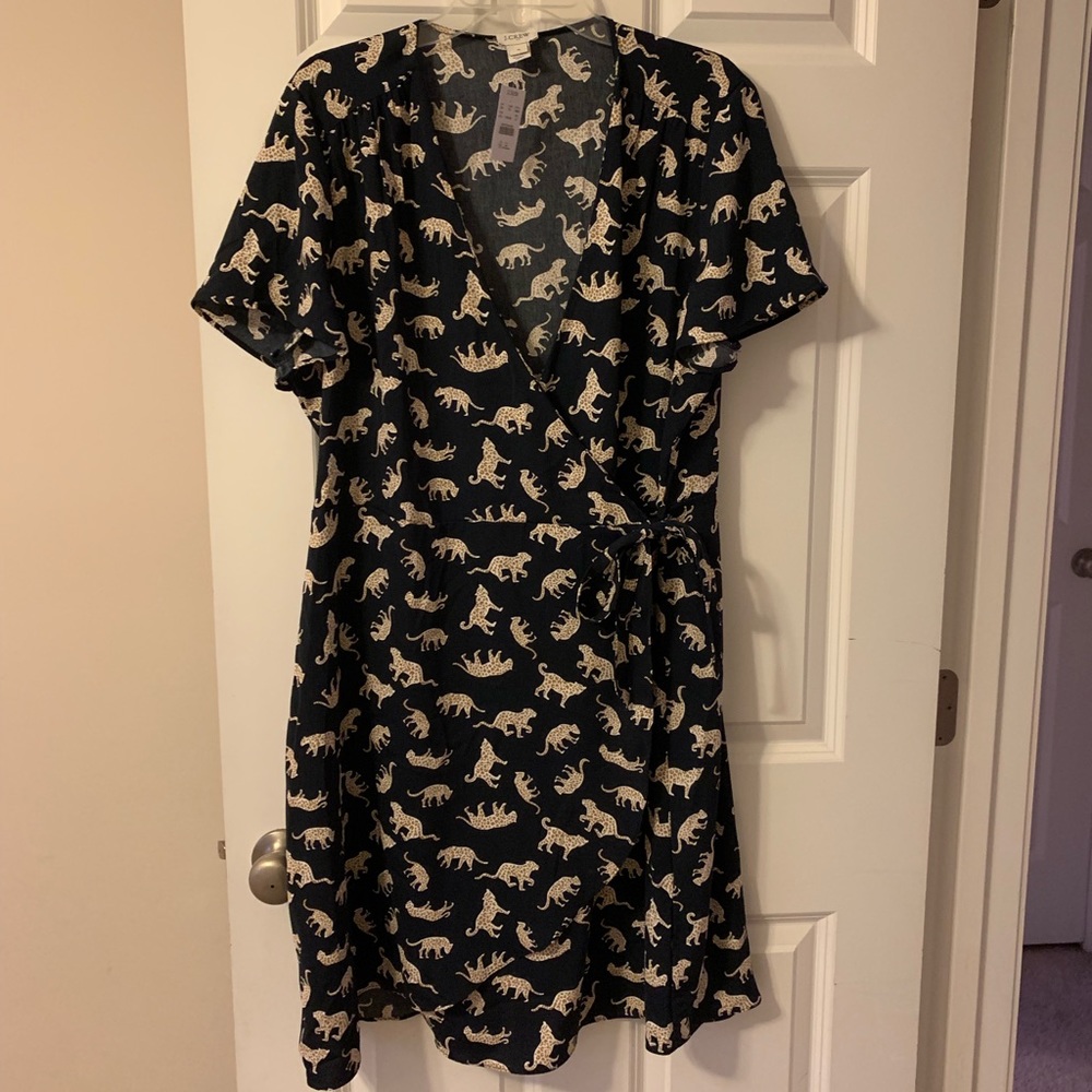 NWT J. Crew Navy Leopard wrap dress